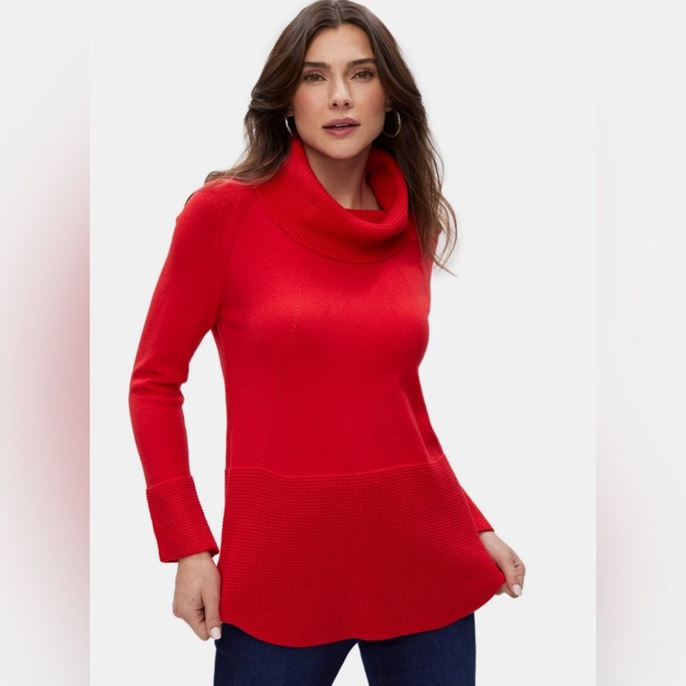 Cyrus red cowl neck brushed and waffle knit mixed sweater top size 2X